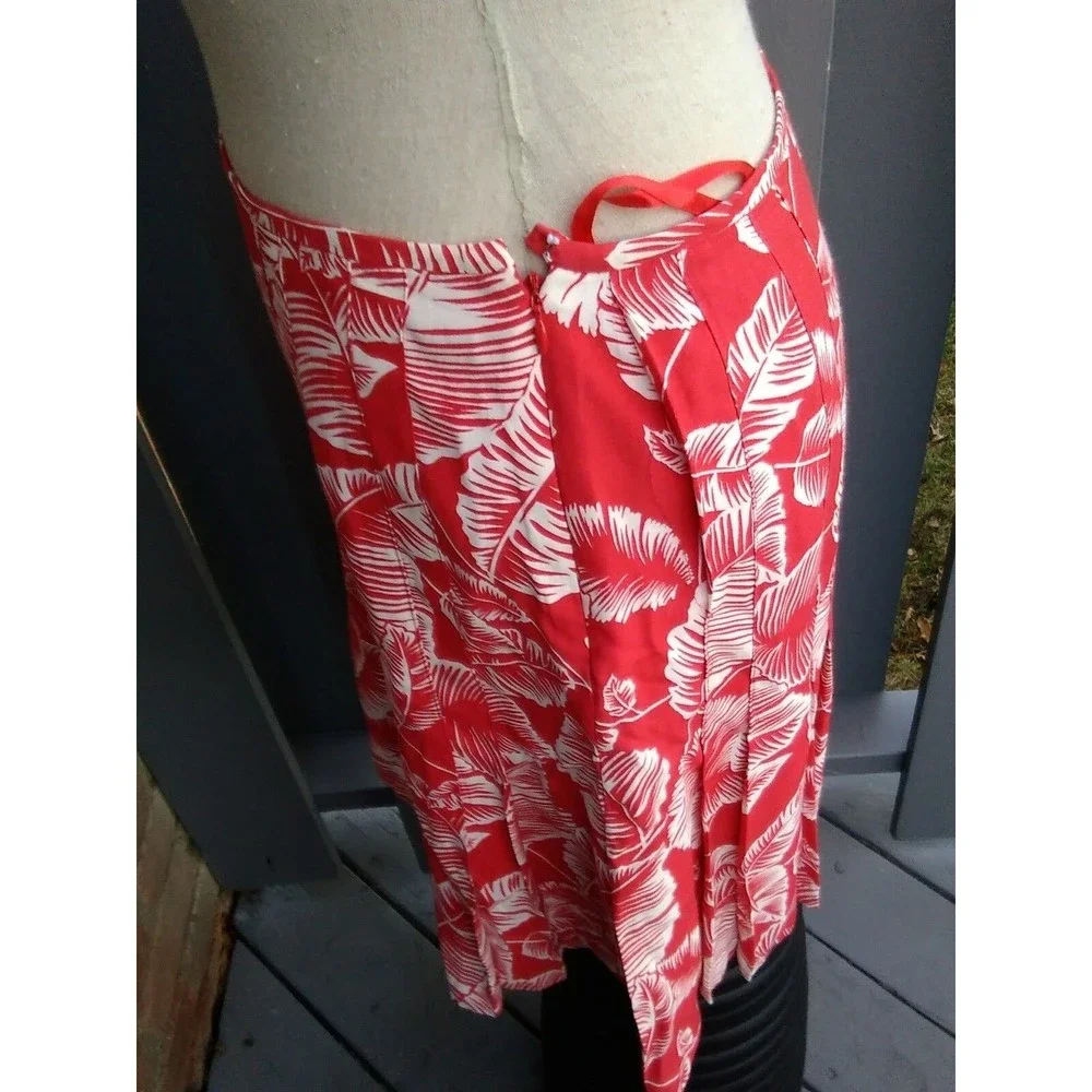 nine west skirt 4 red white Palm Leaves viscose blend summer knee lenght
